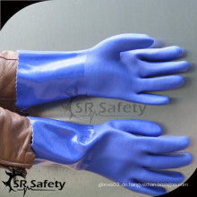 SRSAFETY lange Manschette blau PVC beschichtet groben Finish wasserdicht Sicherheitshandschuh